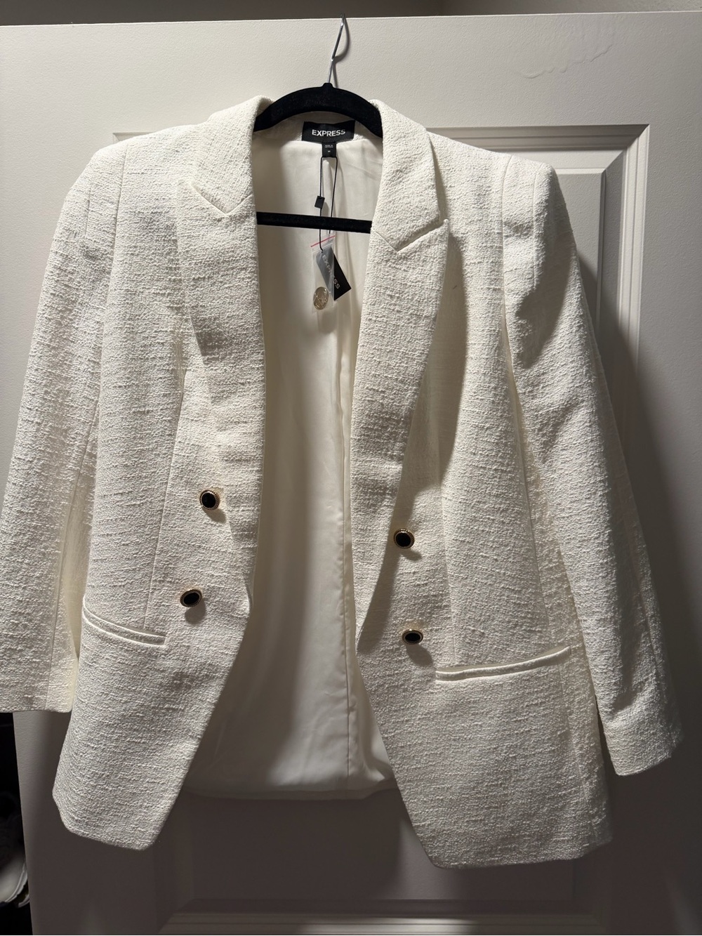 Express Ivory Textured Double-Breasted Blazer